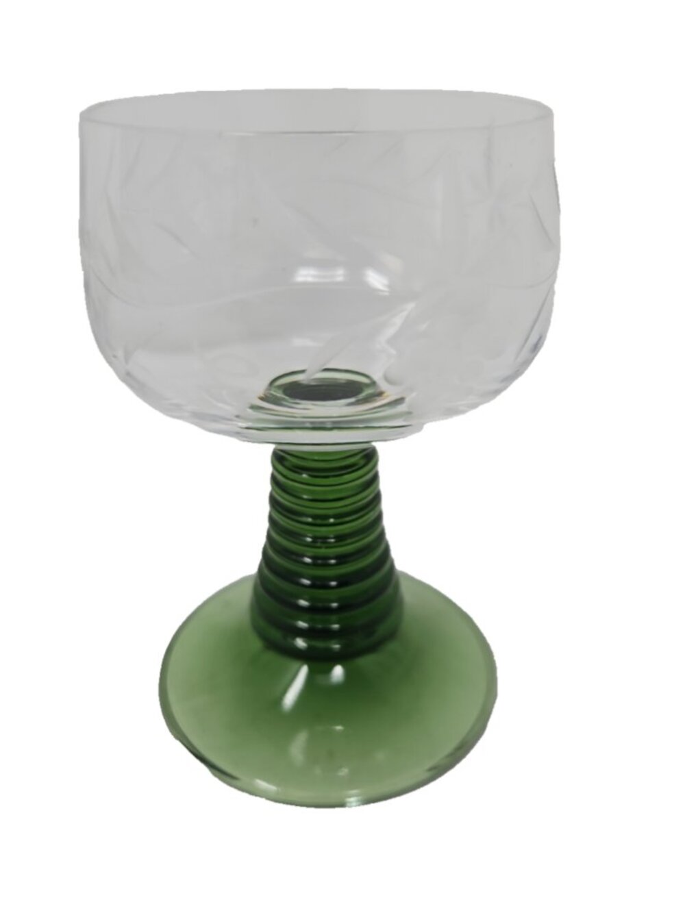 Vintage German Roemer Cut Glass Green Beehive Stemware Mold Blown White Wine 4"